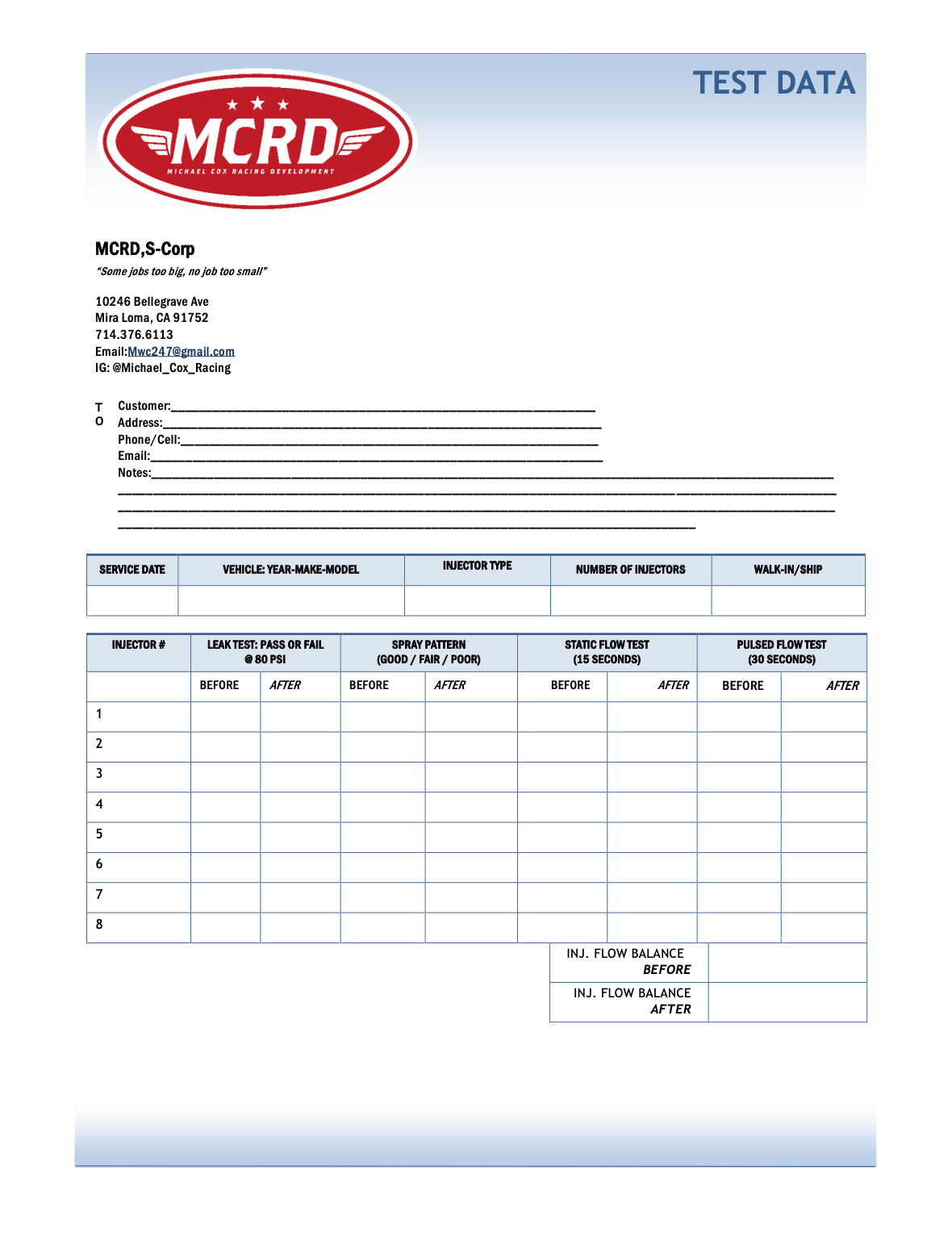 MCRD Injector Service